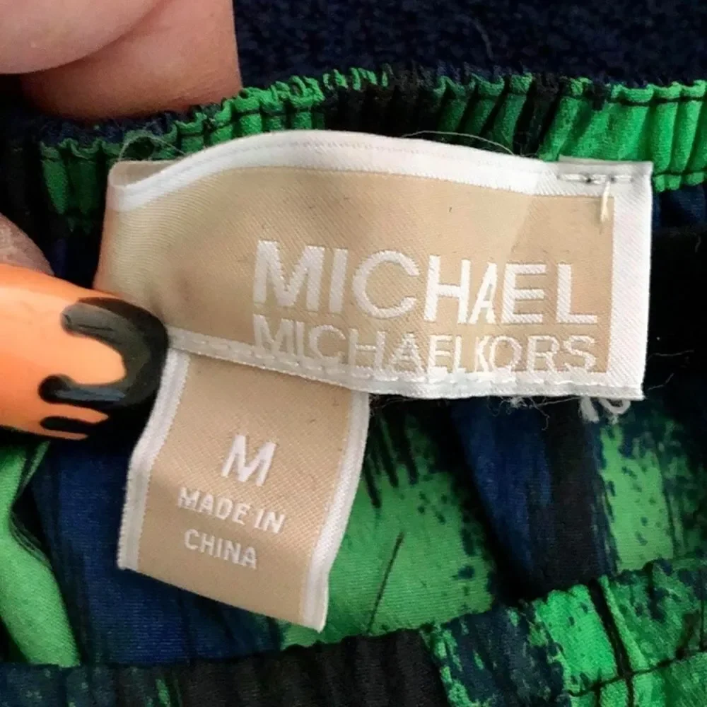 Michael Kors Navy Blue & Green Peasant Top